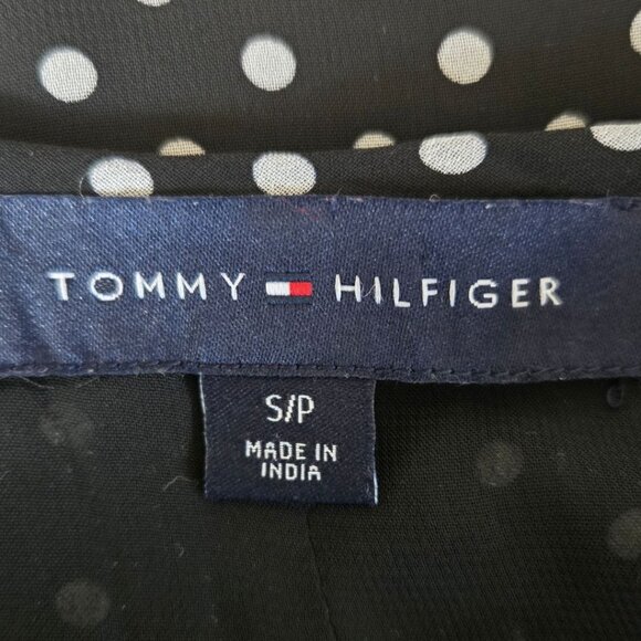Tommy Hilfiger Womens Polka Dot Blouse S/P Black & White Long Sleeve VNeck - Picture 5 of 7
